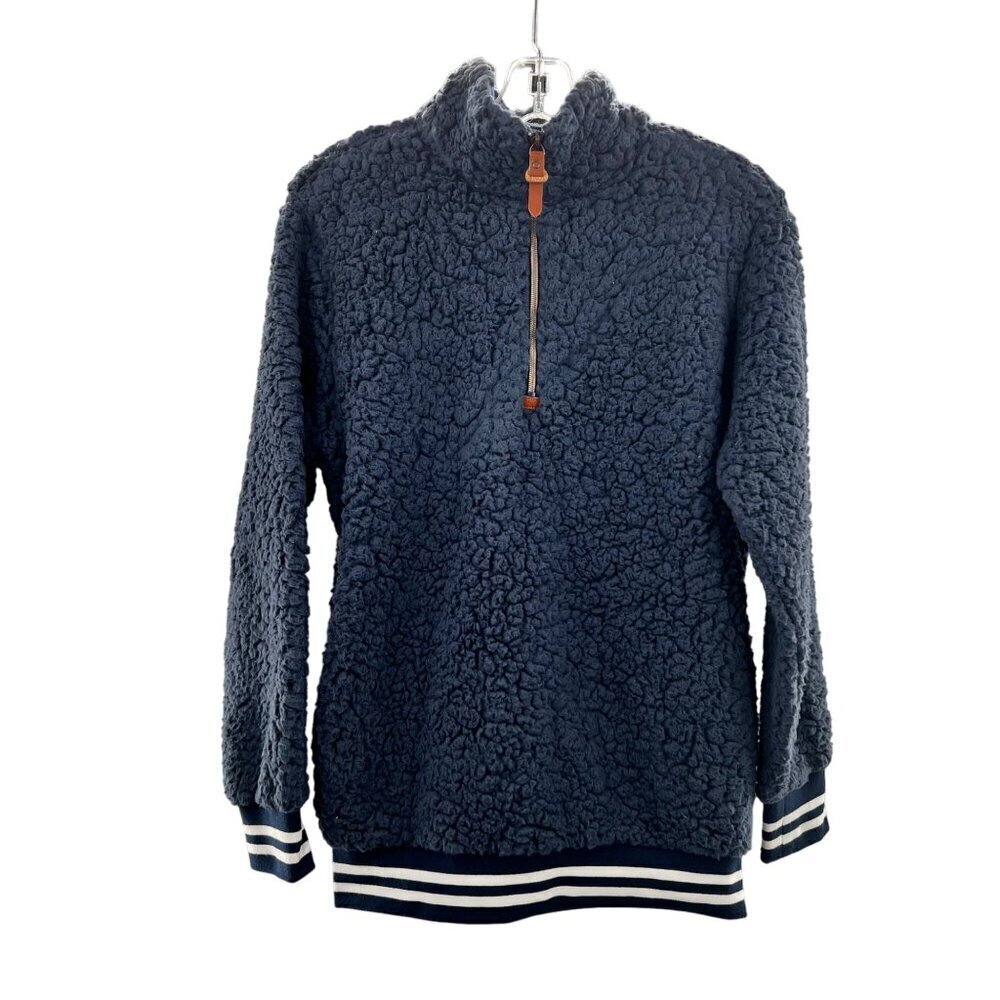 Jen & Co Women's Collared 1/4 Zip Pullover Sherpa Fleece Top Blue/White Small